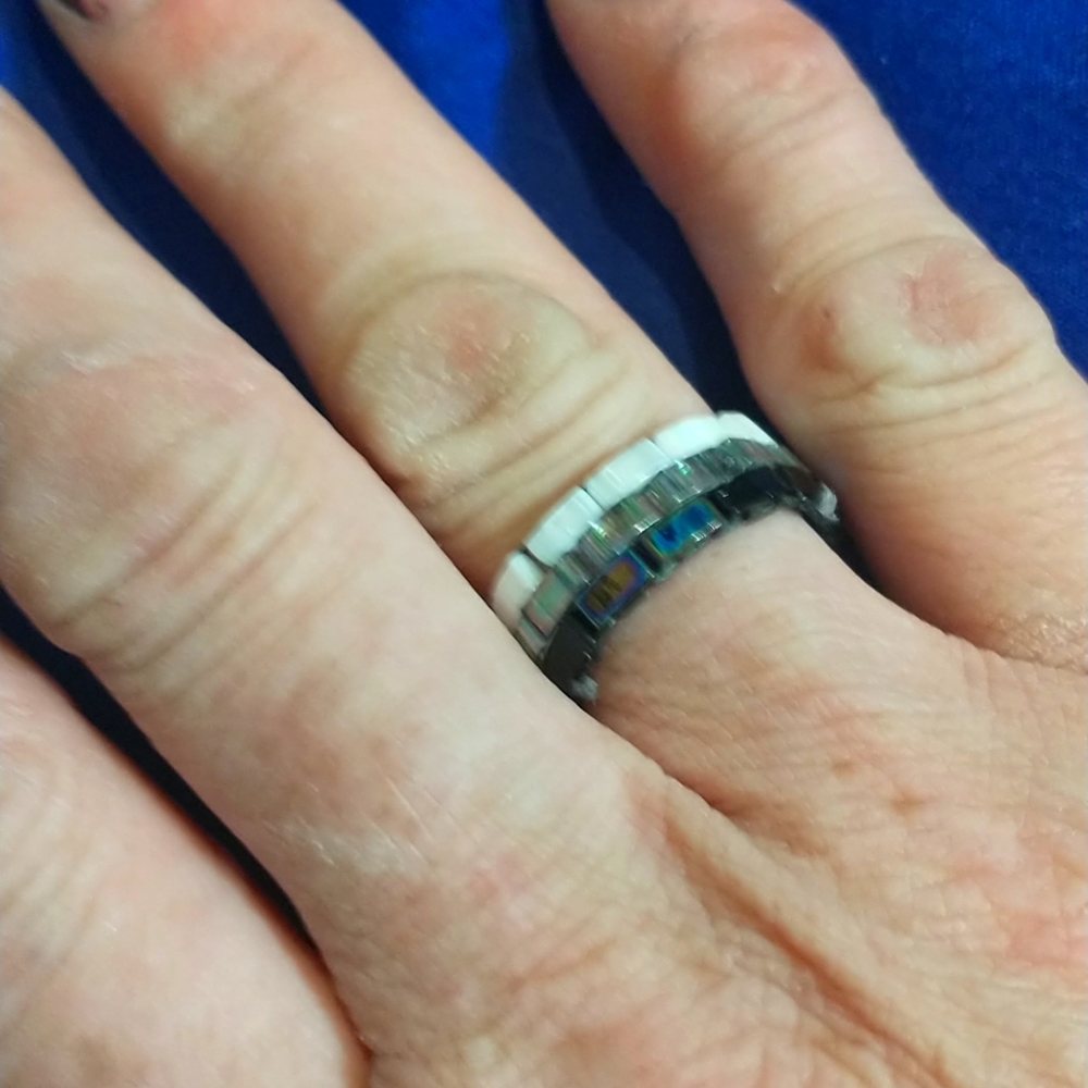 Beaded Ring -Black, White, and Gray Size 7 1/2